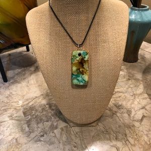 NWT handmade golds, blue, yellow domino necklace